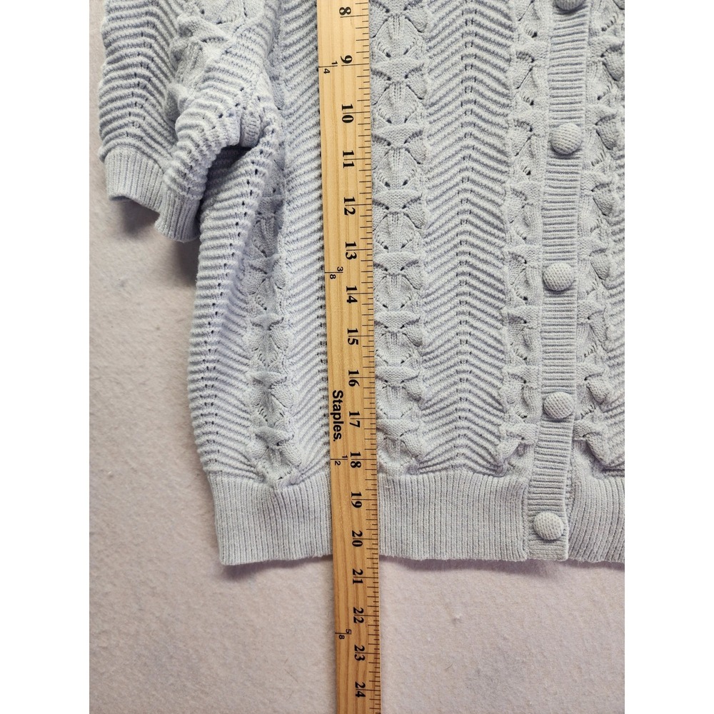 Joie Women Light Blue Chevron Pointelle Knit Puff Sleeve Cardigan Sweater Size M - Picture 6 of 8